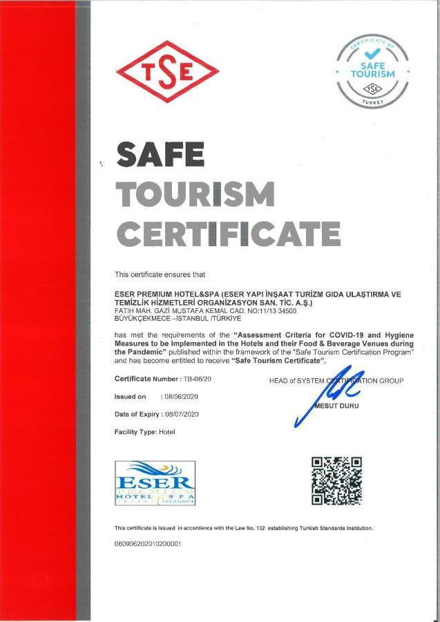 Eser Premium Hotel & Spa Бююкчекмедже Екстер'єр фото Safe Tourism Certificate